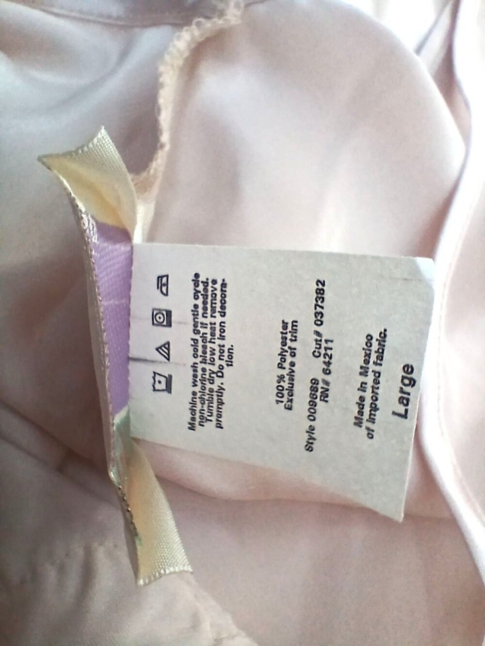 California Dynasty Satin Size L Pink Nightgown Lace Applique Sheer Flutter Sleev - Picture 10 of 10